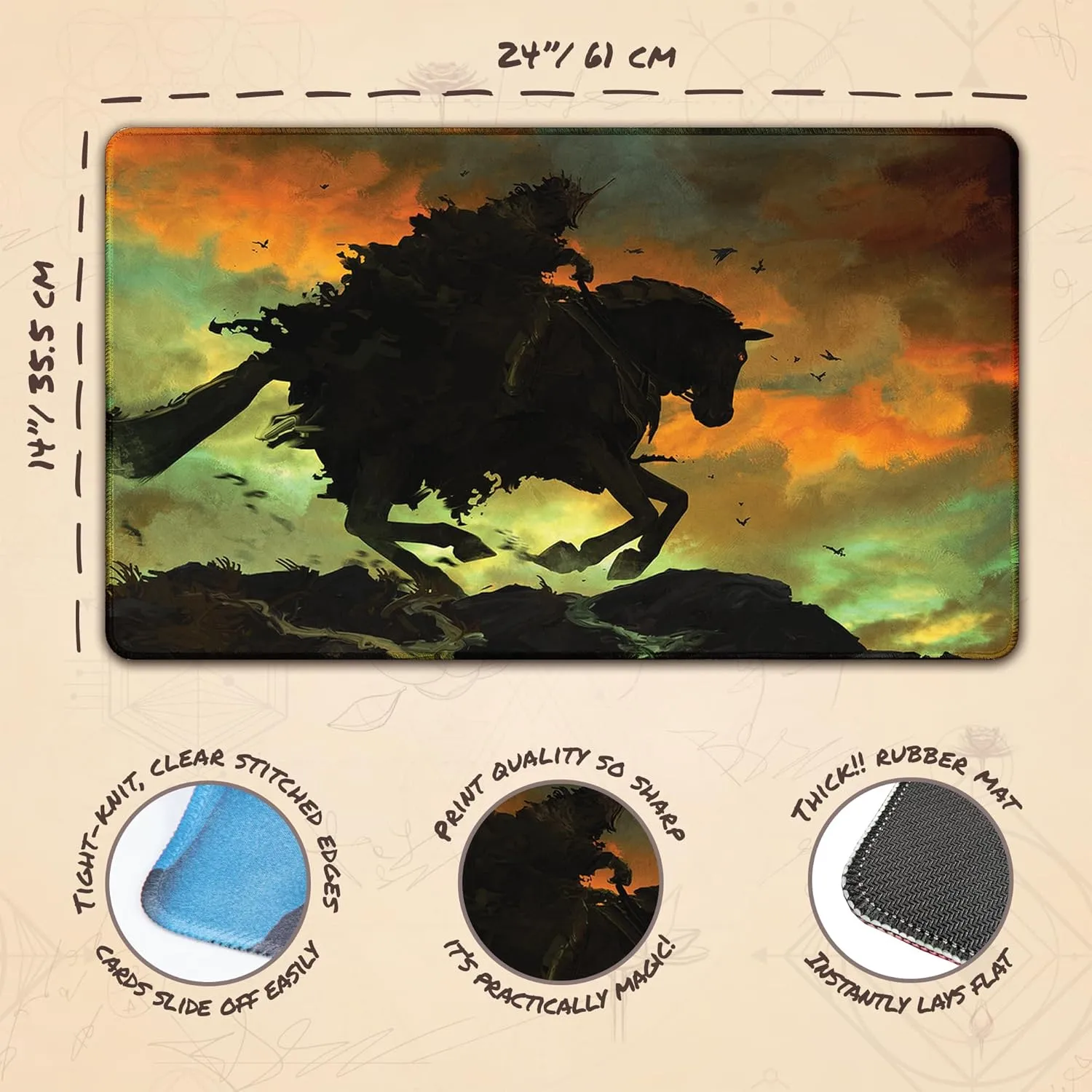 Dark Rider 4 (Stitched) - MTG Playmat by Anato Finnstark, LOTR Lord of The Rings - Compatible with Magic The Gathering Playmat - Play MTG, YuGiOh, TCG - Play Mat Art Designs & Accessories
