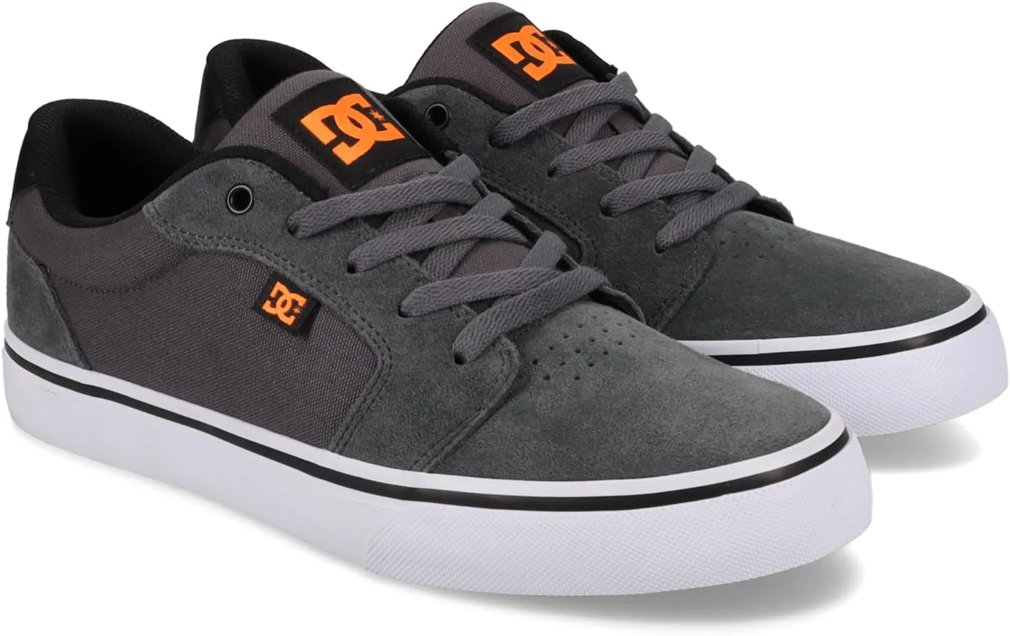 DC Men's Anvil Casual Skate Sneaker, Grey/Black/Orange, 14
