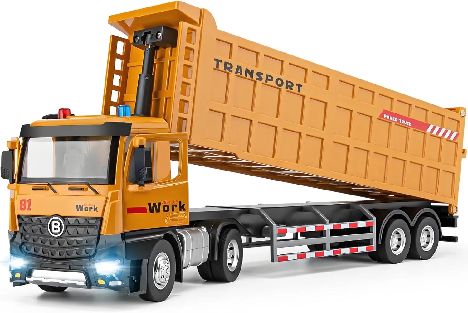 Dump Truck Toy for 3 4 5 6 7 Years Old Boys, Large Semi Truck with Metal Cab, Lights and Sounds, Friction Powered Tractor Trailer Car, Kids Birthday Gifts for Over 3 Years Old Boys Kids 16.5"