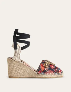 Embellished Espadrille Wedges-Nero, Chrysanthemum