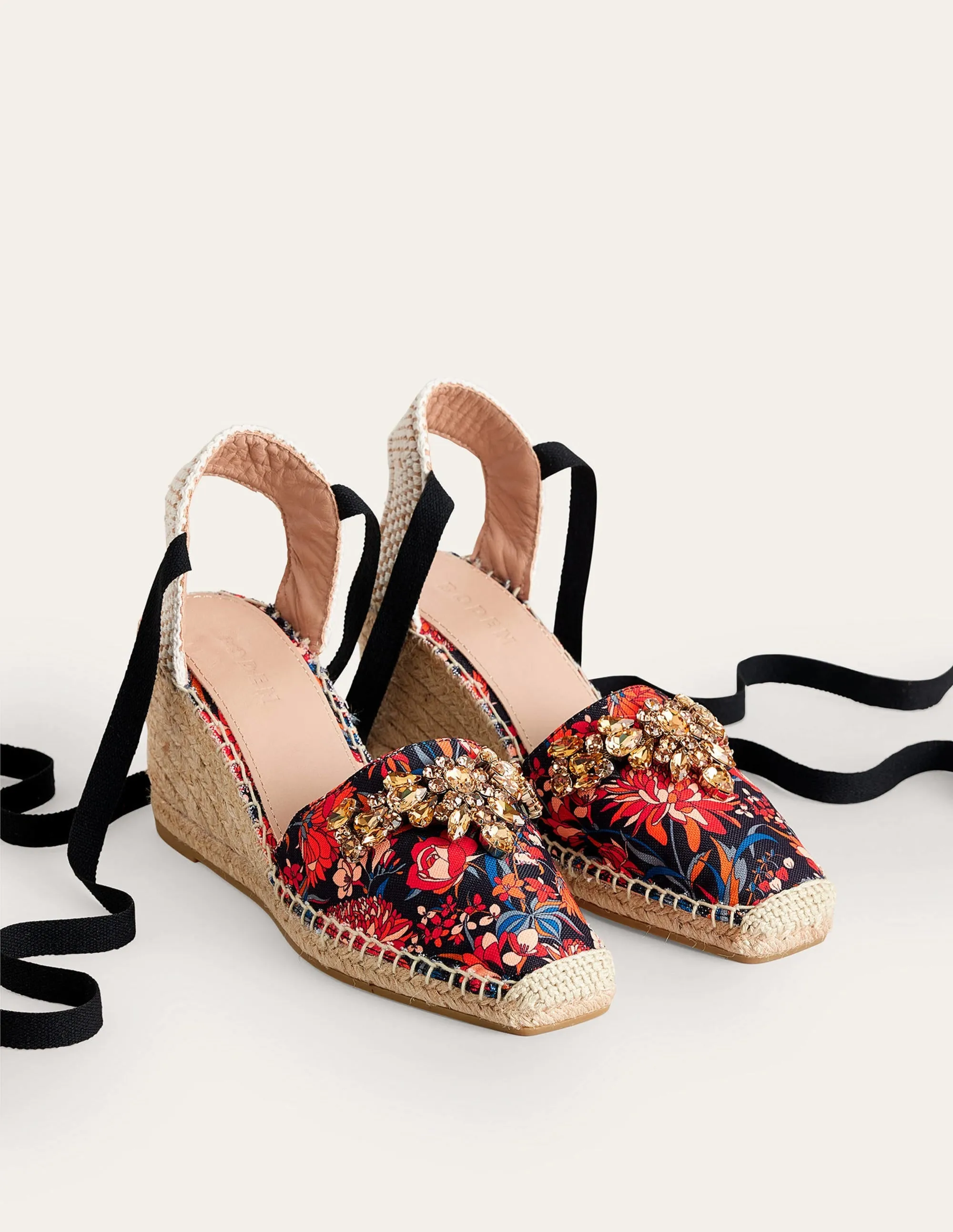 Embellished Espadrille Wedges-Nero, Chrysanthemum