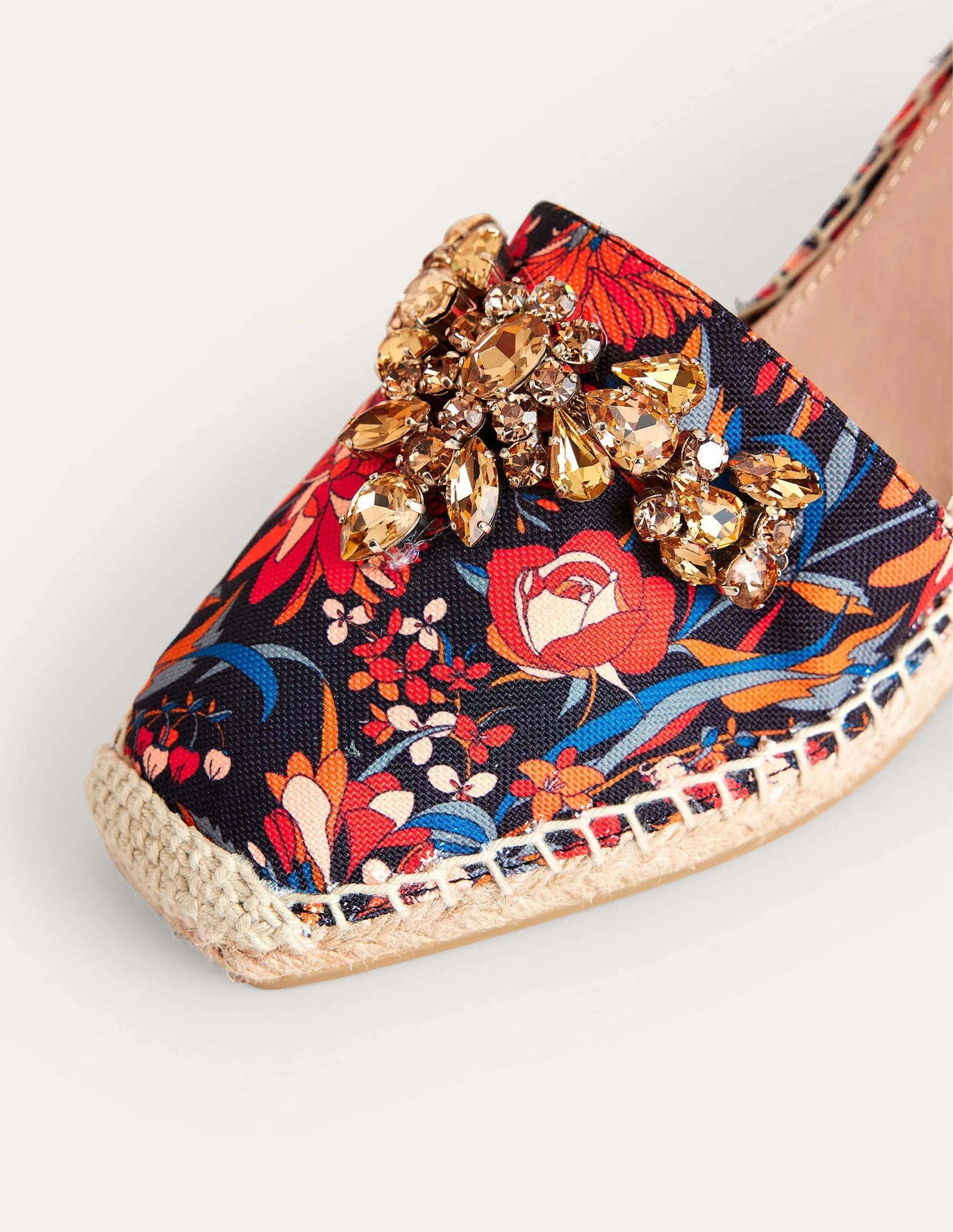 Embellished Espadrille Wedges-Nero, Chrysanthemum