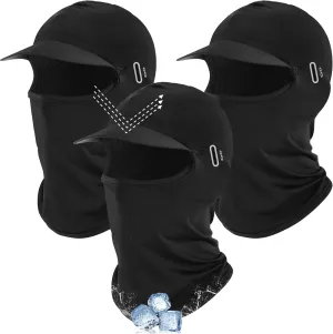 Eurzom 3 Pcs Summer Balaclava Cooling Mask Breathable Ice Silk Full Face Helmet Liner with Brim and Reflective Glasses Hole UV Protection Hood Neck Gaiter for Man Women Cycling Fishing Sports, Black