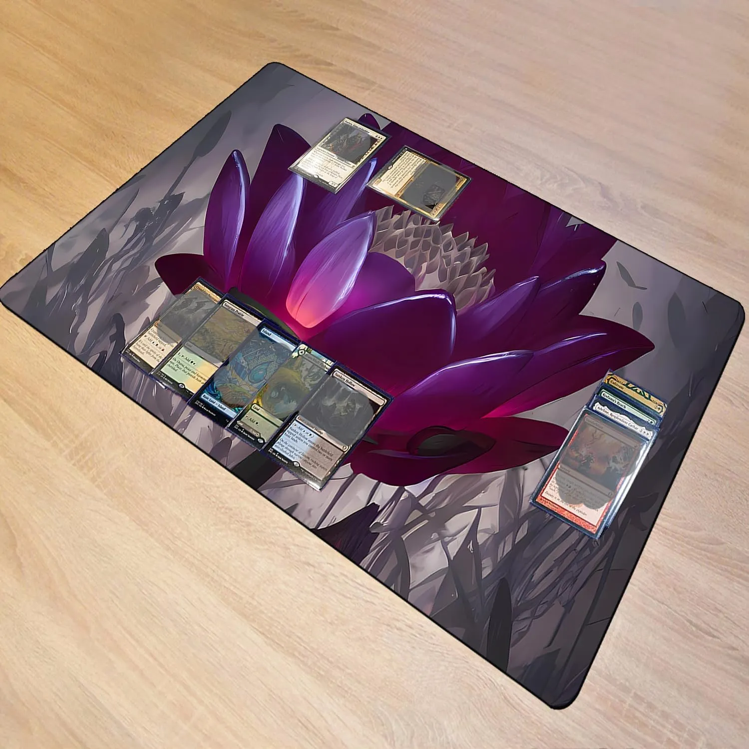 Fantasy Black Lotus TCG Playmat, 24 x 14 inches Game Mat for MTG DTCG CCG RPG Trading Card Game Playmats Smooth Surface Battle Game Rubber Collection Cool 14
