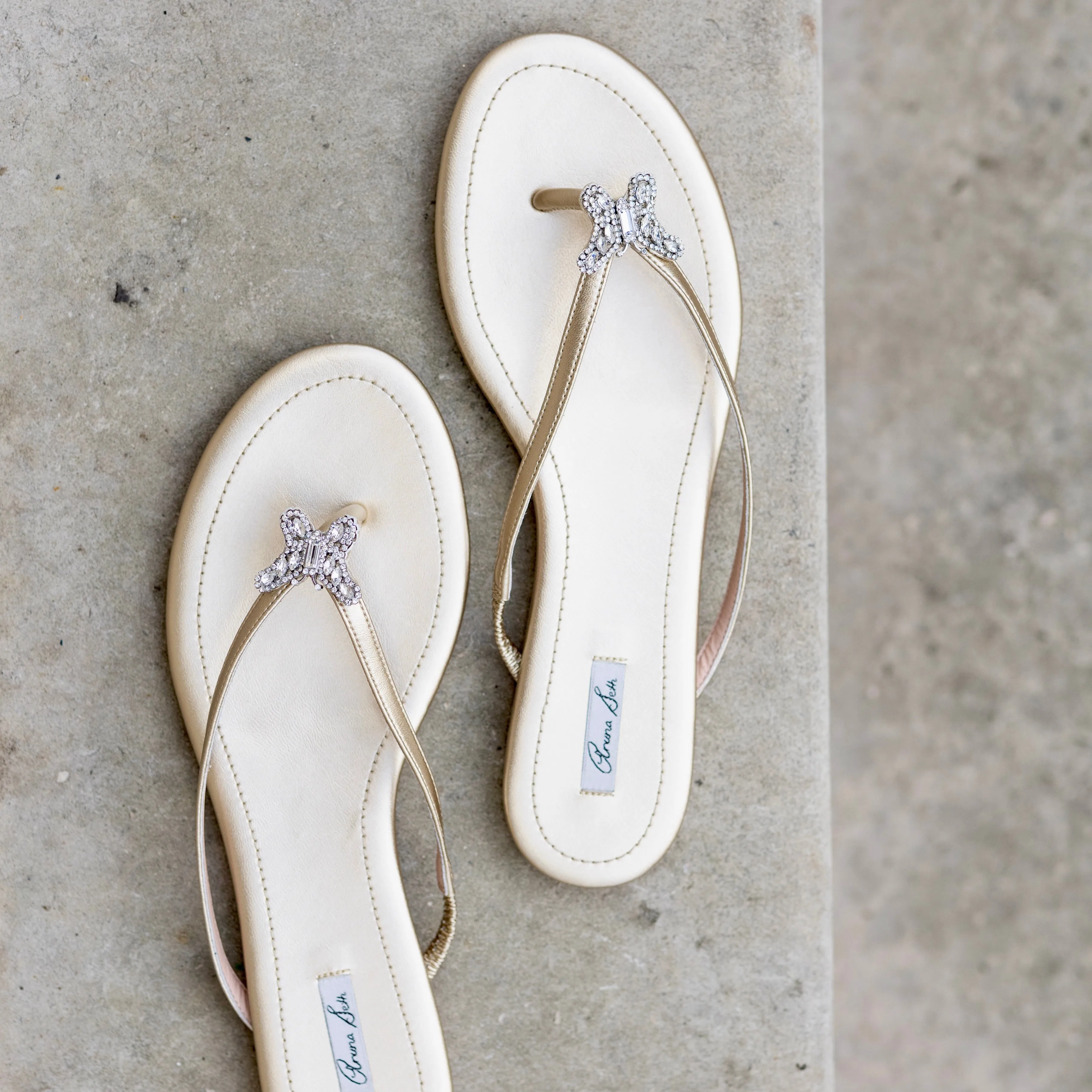 Farfalla Butterfly Flip Flop Gold Leather