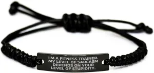 Fitness Trainer Funny Quote Rope Bracelet, Gifts from Women to Fitness Trainer, Inspirational Motivation for Mother's Day, Adjustable Black Rope Jewelry Gifts for Women