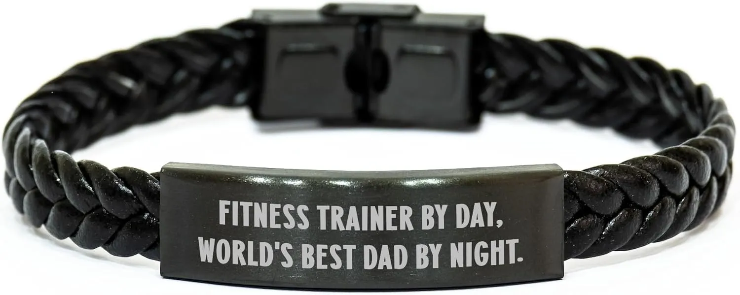 Fitness Trainer Gifts for Valentine's, Funny Quote Interlaced Leather Bracelet, Gifts from Men to Fitness Trainer, World's Best Dad By Night.