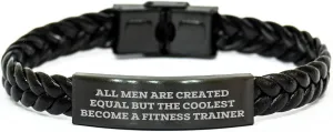 Fitness Trainer Gifts, Inspirational Quote, Interlaced Leather Bracelet, Father's Day Unique Gifts from Men to Fitness Trainers