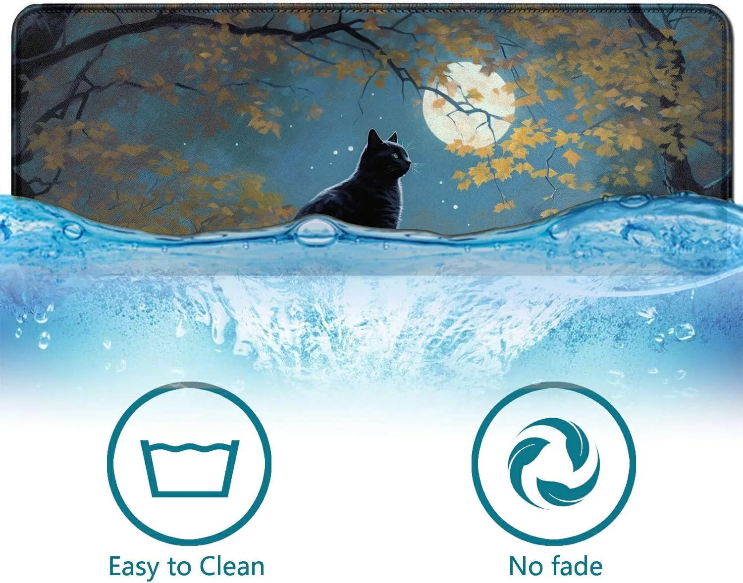 for MTG Card Playmat and 100 Count Card Sleeves Set, TCG Playmat Desk Mats 24 X 14 Inch, Stitched Playmat for Commander Board RPG CCG Game Magic The Gathering, Play Mat, Cat Moon