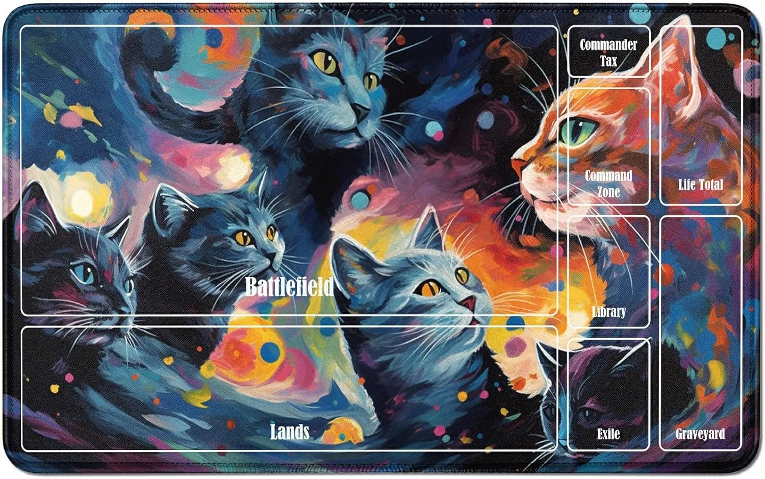 for MTG Card Playmat TCG Playmat Desk Mats 24 X 14 Inch, Stitched Playmat for Commander Board RPG CCG Game Magic The Gathering, Play Mat for Card Game Playing Accessories, Cats
