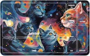 for MTG Card Playmat TCG Playmat Desk Mats 24 X 14 Inch, Stitched Playmat for Commander Board RPG CCG Game Magic The Gathering, Play Mat for Card Game Playing Accessories, Cats