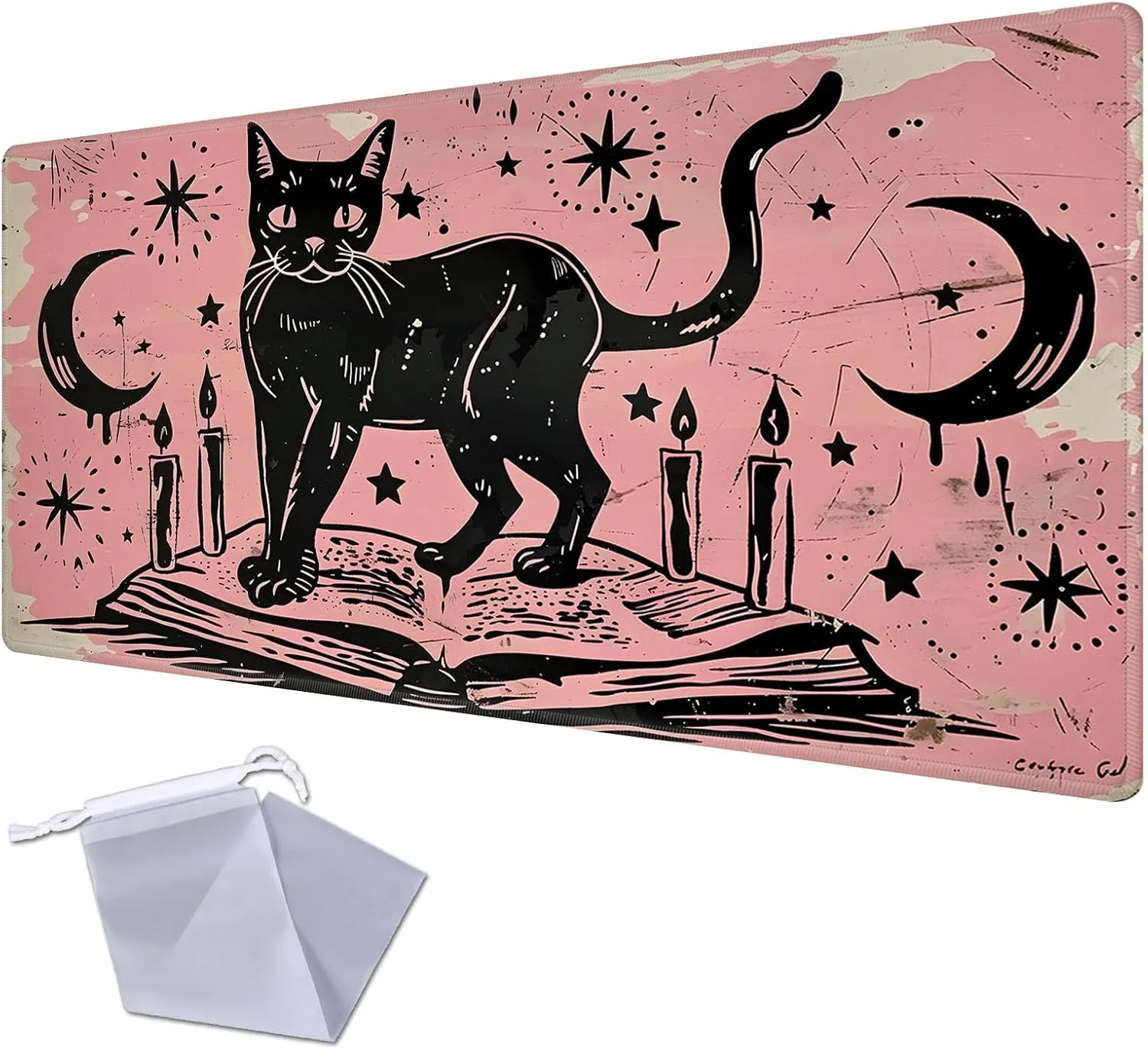 for MTG Playmat, Trading Card Games, Non-Slip Rubber Smooth Surface, Stitched Edges, Durable Desk Pad, Custom Anime Magic Cat Playmat