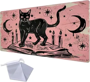 for MTG Playmat, Trading Card Games, Non-Slip Rubber Smooth Surface, Stitched Edges, Durable Desk Pad, Custom Anime Magic Cat Playmat