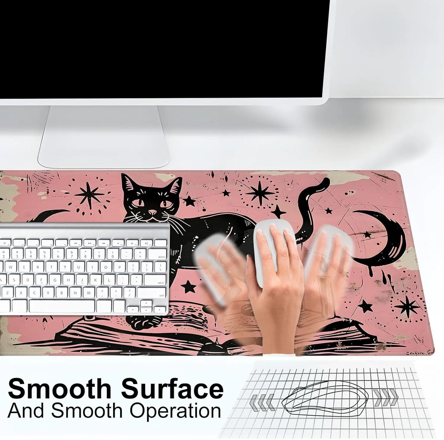 for MTG Playmat, Trading Card Games, Non-Slip Rubber Smooth Surface, Stitched Edges, Durable Desk Pad, Custom Anime Magic Cat Playmat