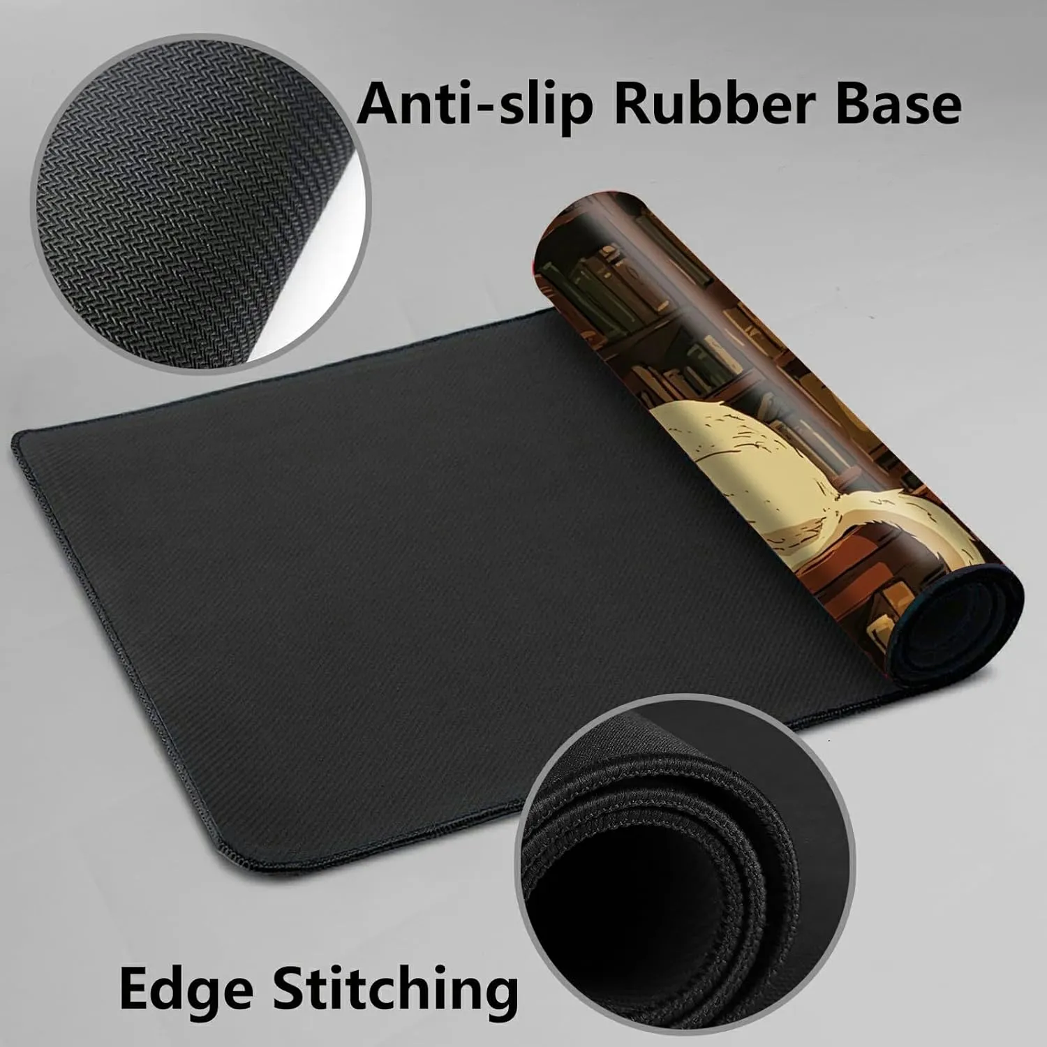 for MTG Playmats with Storage Bag, TCG Playmat MTG Game Mat with Stitched Edges, 24" x 14" Commander Board Battle Game Card Playmat, Smooth Surface Desk Mat for Card Games, Library Cat