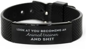 Funny Animal trainer Engraved Black Shark Mesh Bracelet, Look at you becoming An Animal trainer, Best Gifts For Men Women
