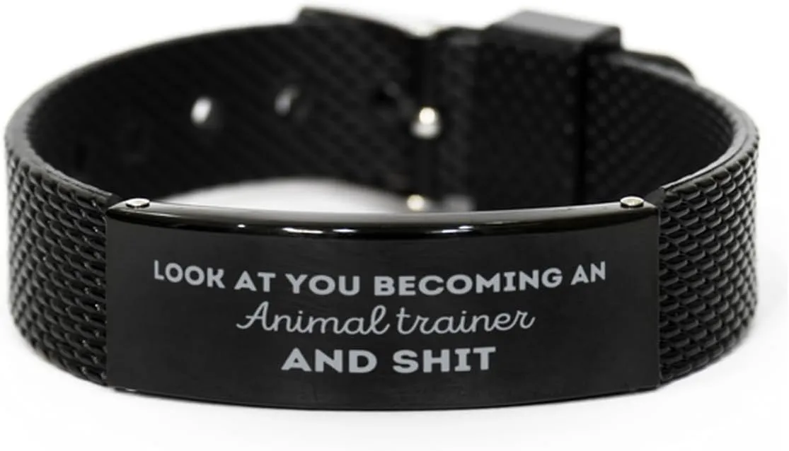 Funny Animal trainer Engraved Black Shark Mesh Bracelet, Look at you becoming An Animal trainer, Best Gifts For Men Women