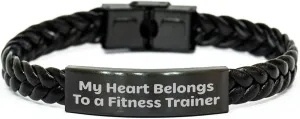 Funny Fitness Trainer Gifts from Men to Women - Interlaced Leather Bracelet with Engraved Stainless Steel for Mother's Day
