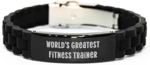 Funny Fitness Trainer Gifts from World's Greatest, Inspirational Glide lock Clasp Bracelet for Men, Women, Family, Coworkers, and Friends on Mother's Day