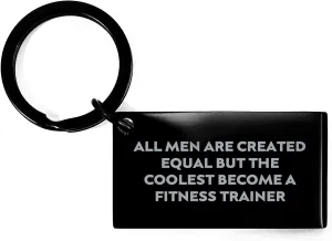 Funny Fitness Trainer Keychain Gifts Inspired by Inspirational Quote for Him, Unique Christmas Unique Gifts from Dad to Fitness Lover, Fitness Trainer Motivation Accessory, Stainless Steel, Black