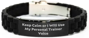 Funny Personal Trainer Voice Gifts from Men to Family - Glide lock Clasp Black Stainless Steel Silicone Adjustable Bracelet for Father's Day