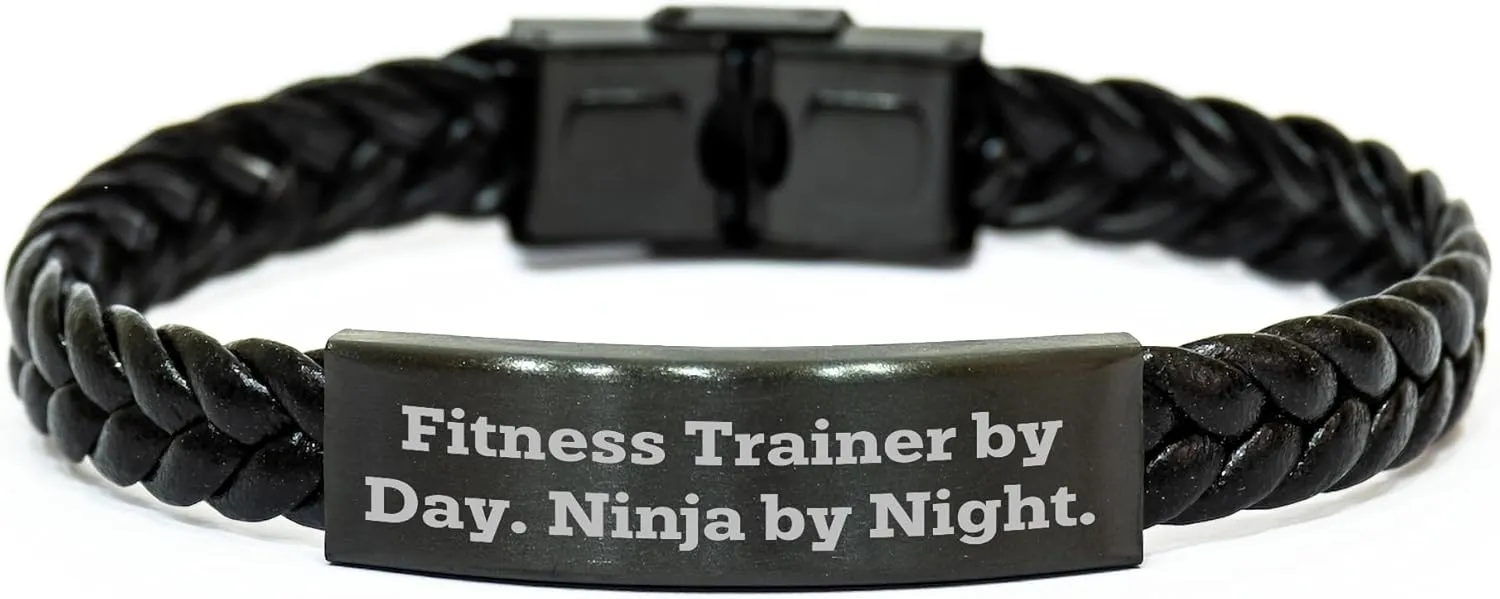 GIFTVILLE & SURPRISE Fitness Trainer Gifts by Day, Ninja by Night - Interlaced Leather Bracelet for Men, Father's Day Unique Gifts from Friends to Fitness Trainers