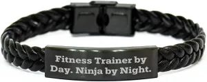 GIFTVILLE & SURPRISE Fitness Trainer Gifts by Day, Ninja by Night - Interlaced Leather Bracelet for Men, Father's Day Unique Gifts from Friends to Fitness Trainers
