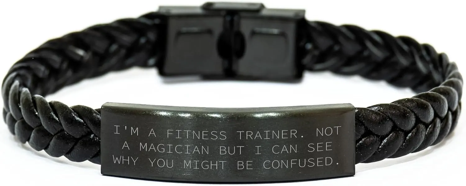 GIFTVILLE & SURPRISE Fitness Trainer Gifts from Men - Interlaced Leather Bracelet with Funny Quote - Mother's Day Unique Gifts for Her