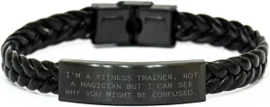 GIFTVILLE & SURPRISE Fitness Trainer Gifts from Men - Interlaced Leather Bracelet with Funny Quote - Mother's Day Unique Gifts for Her