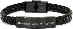 GIFTVILLE & SURPRISE Funny Trainer Gifts from Friends to Trainer, Interlaced Leather Bracelet for Mother's Day, Amazing F-king Trainer Quote