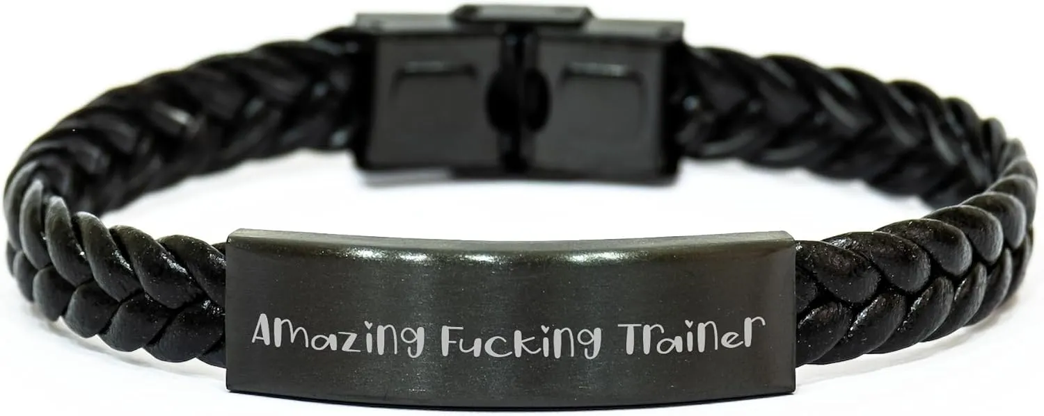GIFTVILLE & SURPRISE Funny Trainer Gifts from Friends to Trainer, Interlaced Leather Bracelet for Mother's Day, Amazing F-king Trainer Quote