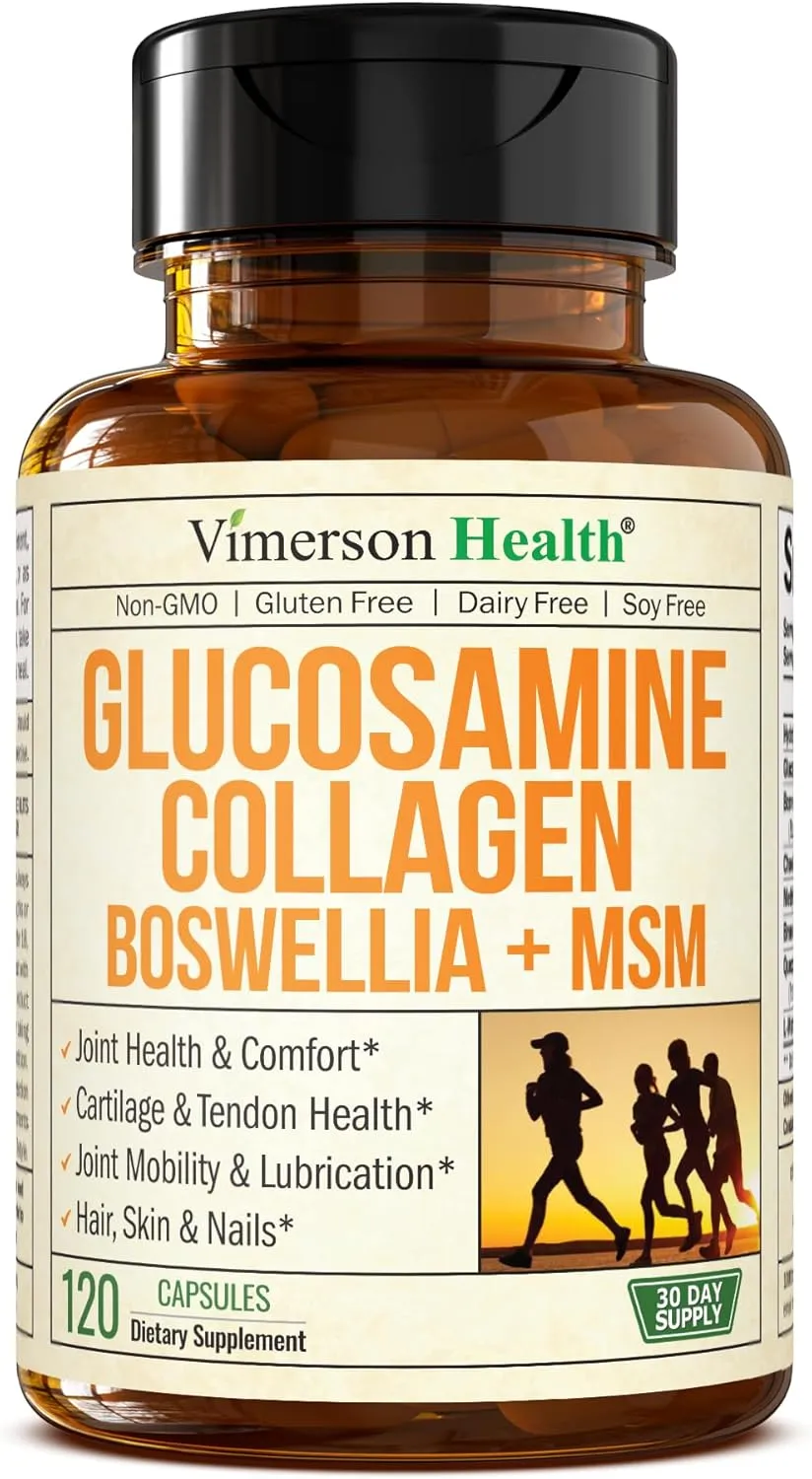 Glucosamine Chondroitin MSM with Collagen Powder. Joint Support Supplement. Bromelain, Quercetin, L-Methionine & Boswellia Extract capsules. Joint Supplement   Hair Skin and Nails Vitamins. 120 caps