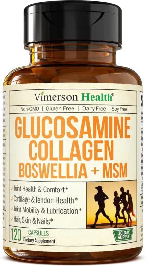 Glucosamine Chondroitin MSM with Collagen Powder. Joint Support Supplement. Bromelain, Quercetin, L-Methionine & Boswellia Extract capsules. Joint Supplement   Hair Skin and Nails Vitamins. 120 caps