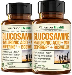 Glucosamine Sulfate with Hyaluronic Acid, Bioperine, MSM & Boswellia. 5-in-One Joint Support Supplement. Antioxidant & Inflammatory Support - Joint Health, Flexibility and Comfort. 2 Pack