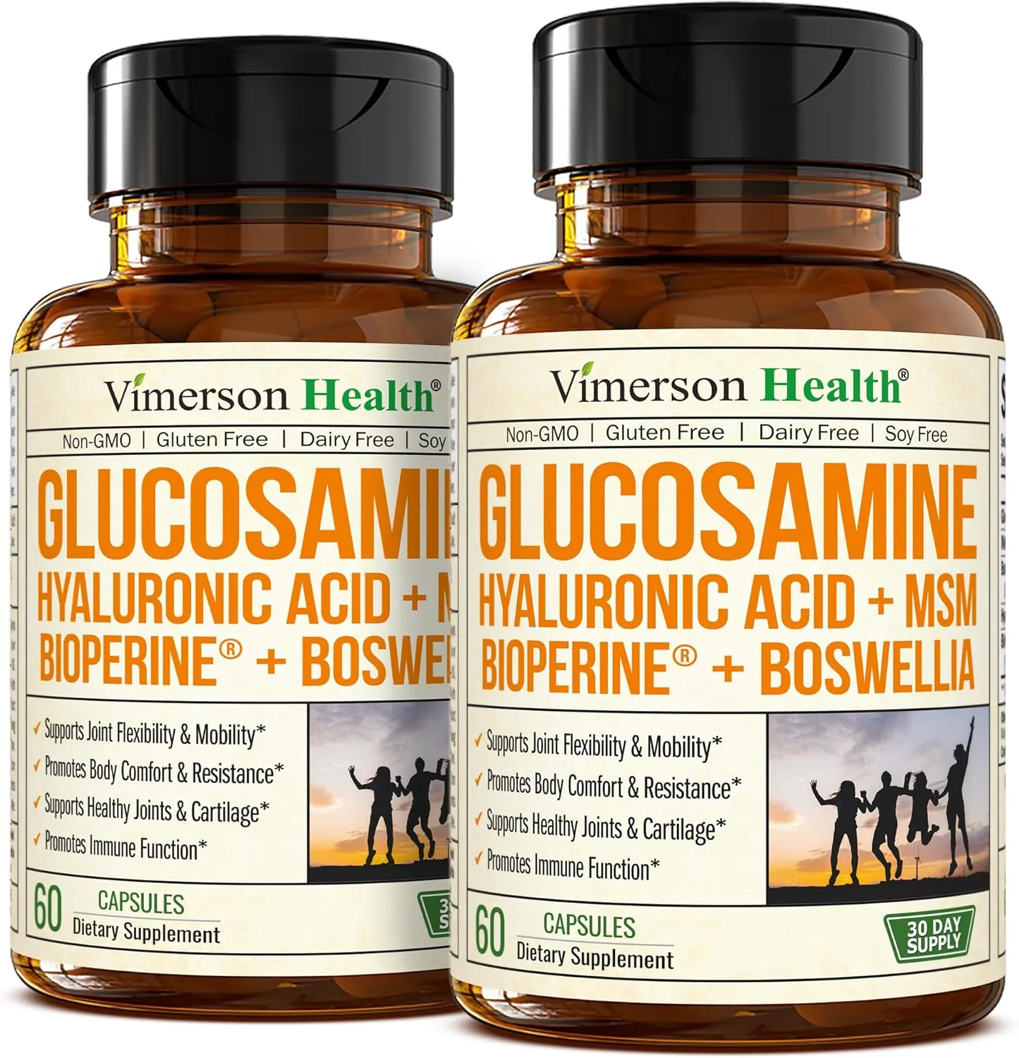 Glucosamine Sulfate with Hyaluronic Acid, Bioperine, MSM & Boswellia. 5-in-One Joint Support Supplement. Antioxidant & Inflammatory Support - Joint Health, Flexibility and Comfort. 2 Pack