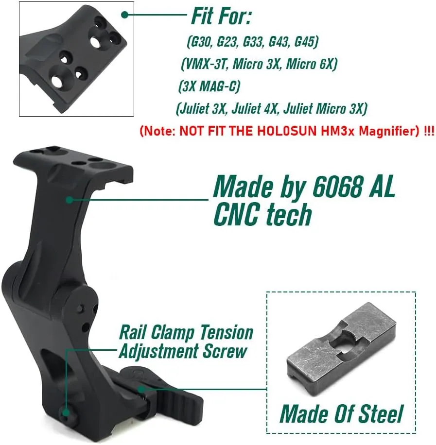 GS Red Dot Picatinny Riser Mount for EXPS3 558 LCO UH2 8T Holographic Sight&Universal FTC Flip Up Magnifier Scope Mount for G33 G43 G45 3X Mirco6X Etc Combo, at 2.91” Optical Centerline Height, BK