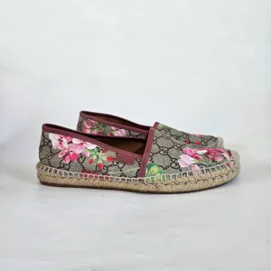 Gucci Beige/Brown GG Supreme Bloom Canvas Espadrille Flats, 38.5