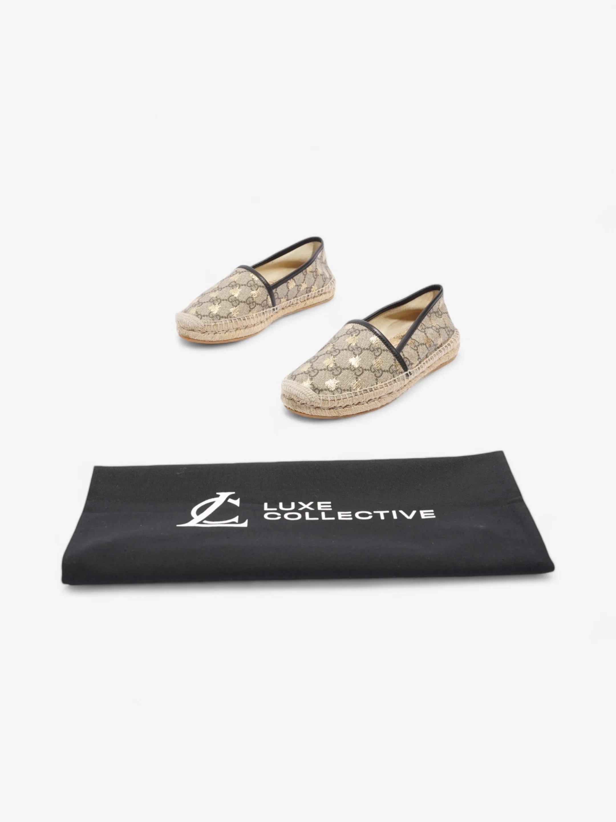 Gucci GG Bee Espadrille GG Supreme / Gold Canvas EU 36.5 UK 3.5