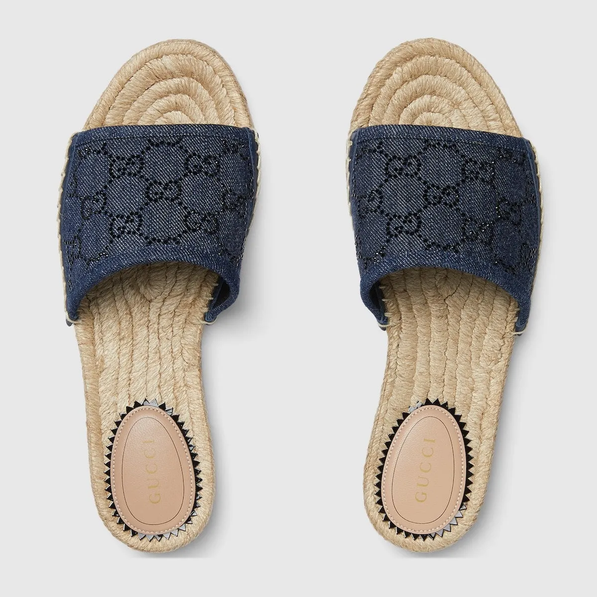 Gucci GG Crystals Espadrille Slide Sandals