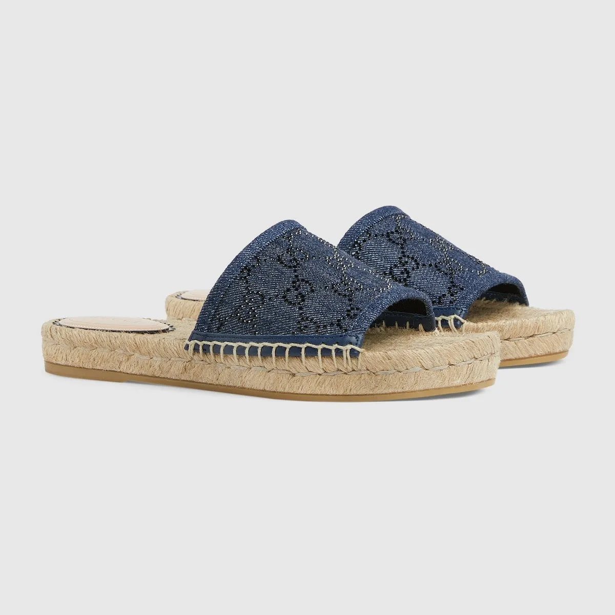 Gucci GG Crystals Espadrille Slide Sandals