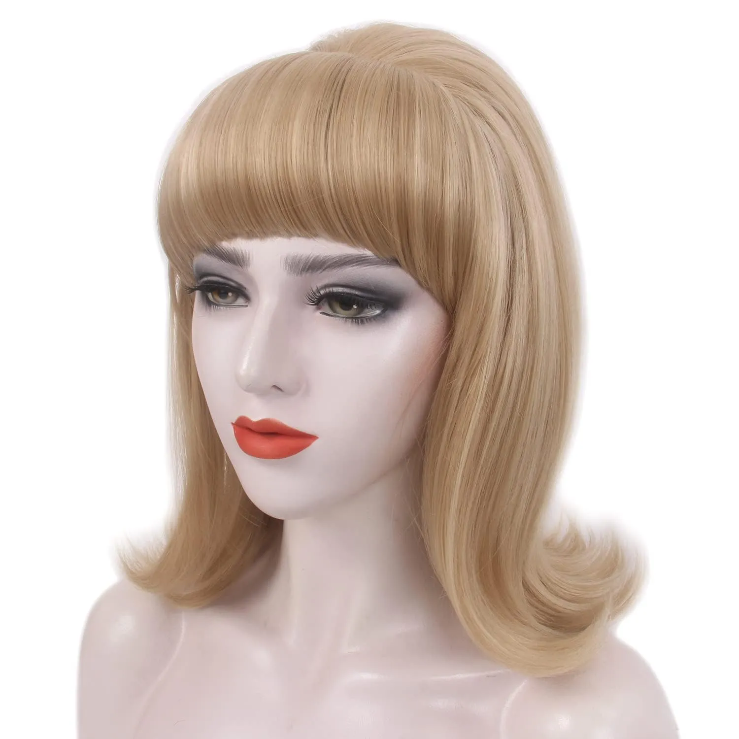 H&Bwig Blonde Beehive Wig With Bangs 50's Flip Wig For Women 60s 70s Party Costume Cosplay Halloween(Blonde Highlight)