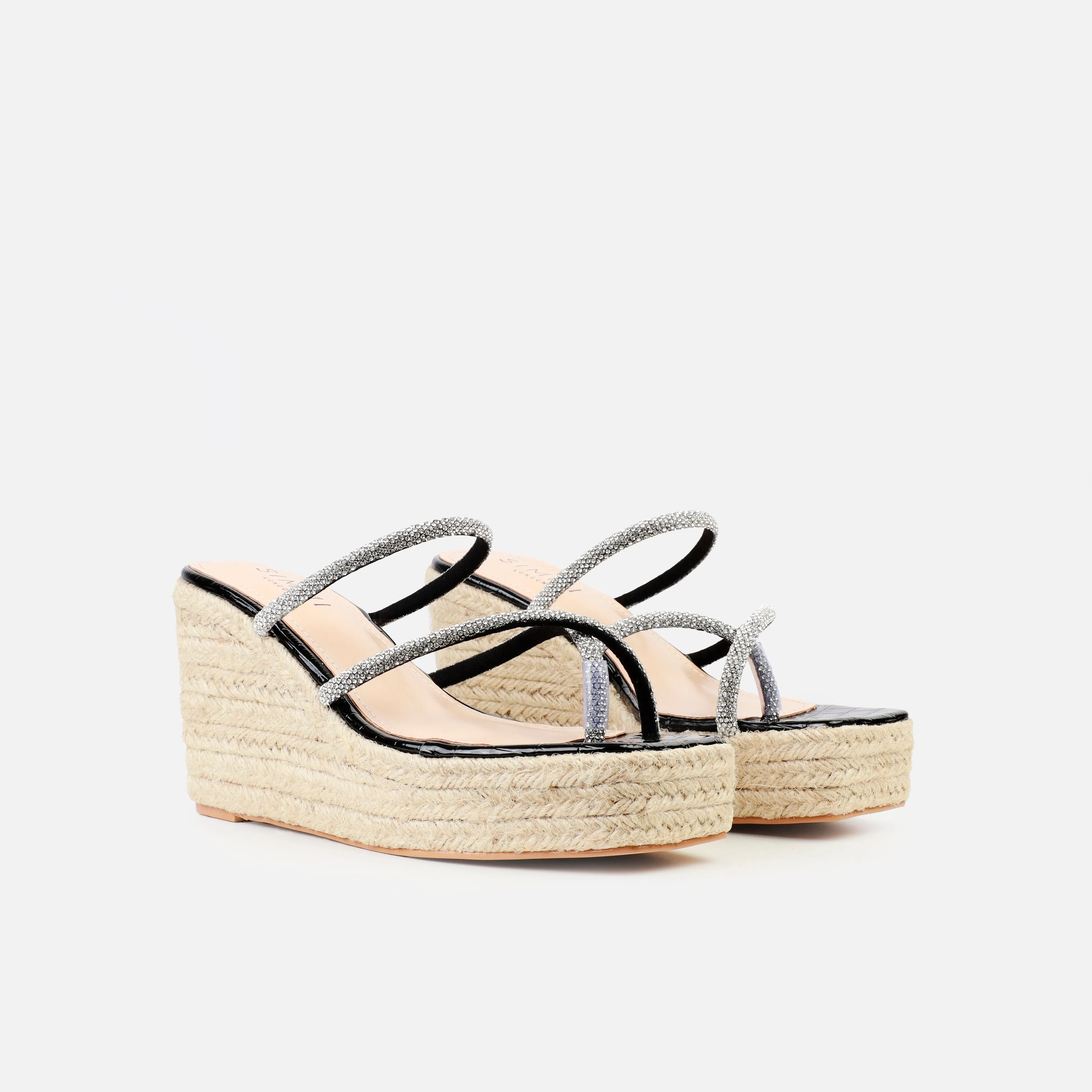 Hape Black Diamante Mule Espadrille Wedges