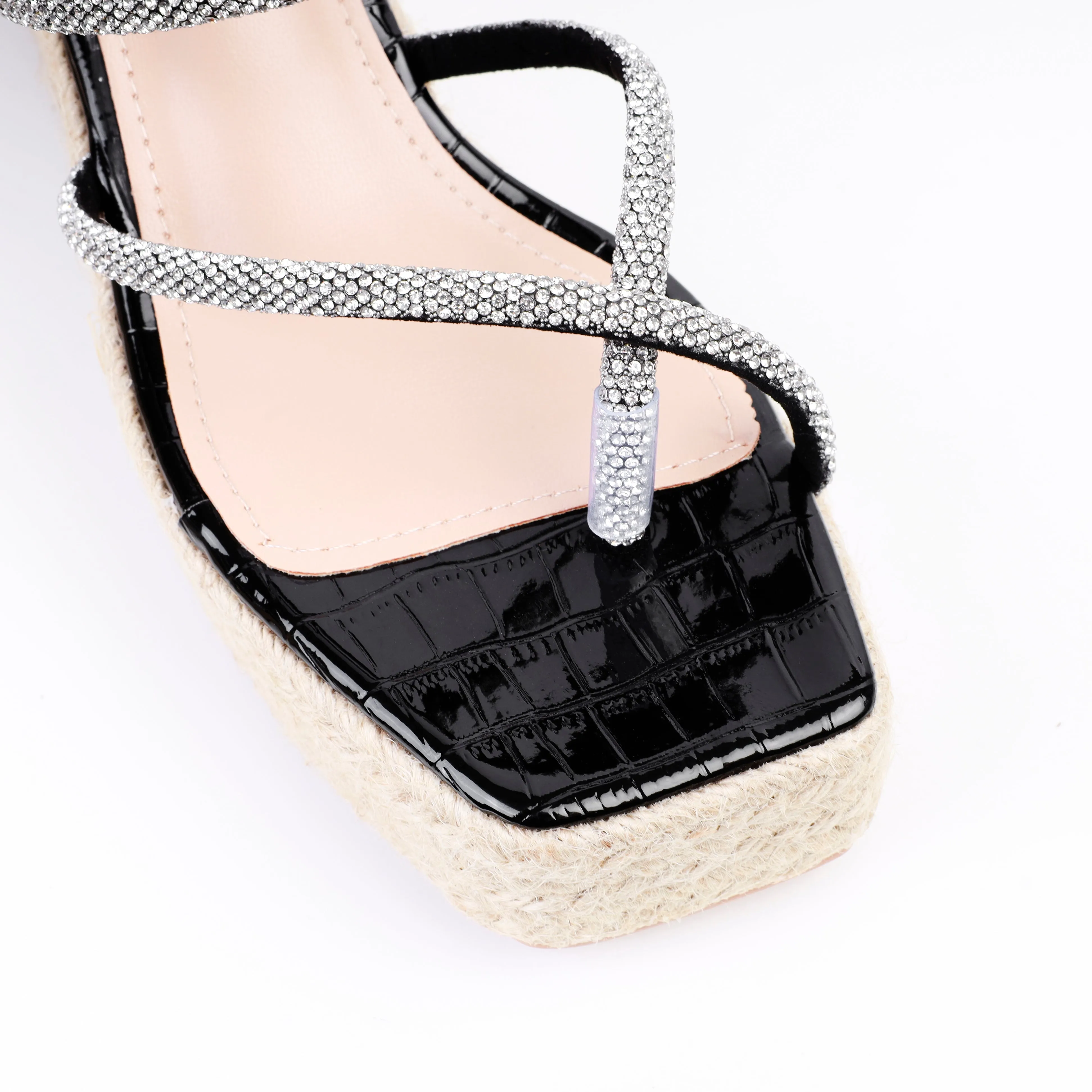 Hape Black Diamante Mule Espadrille Wedges
