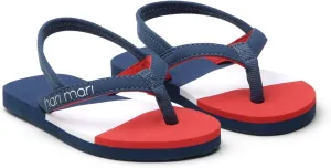 Hari Mari Meadows Asana - Navy/Red/Lily Girl's Premium Foam Rubber Flip Flops with Leather Straps and Rubber Outsoles K9