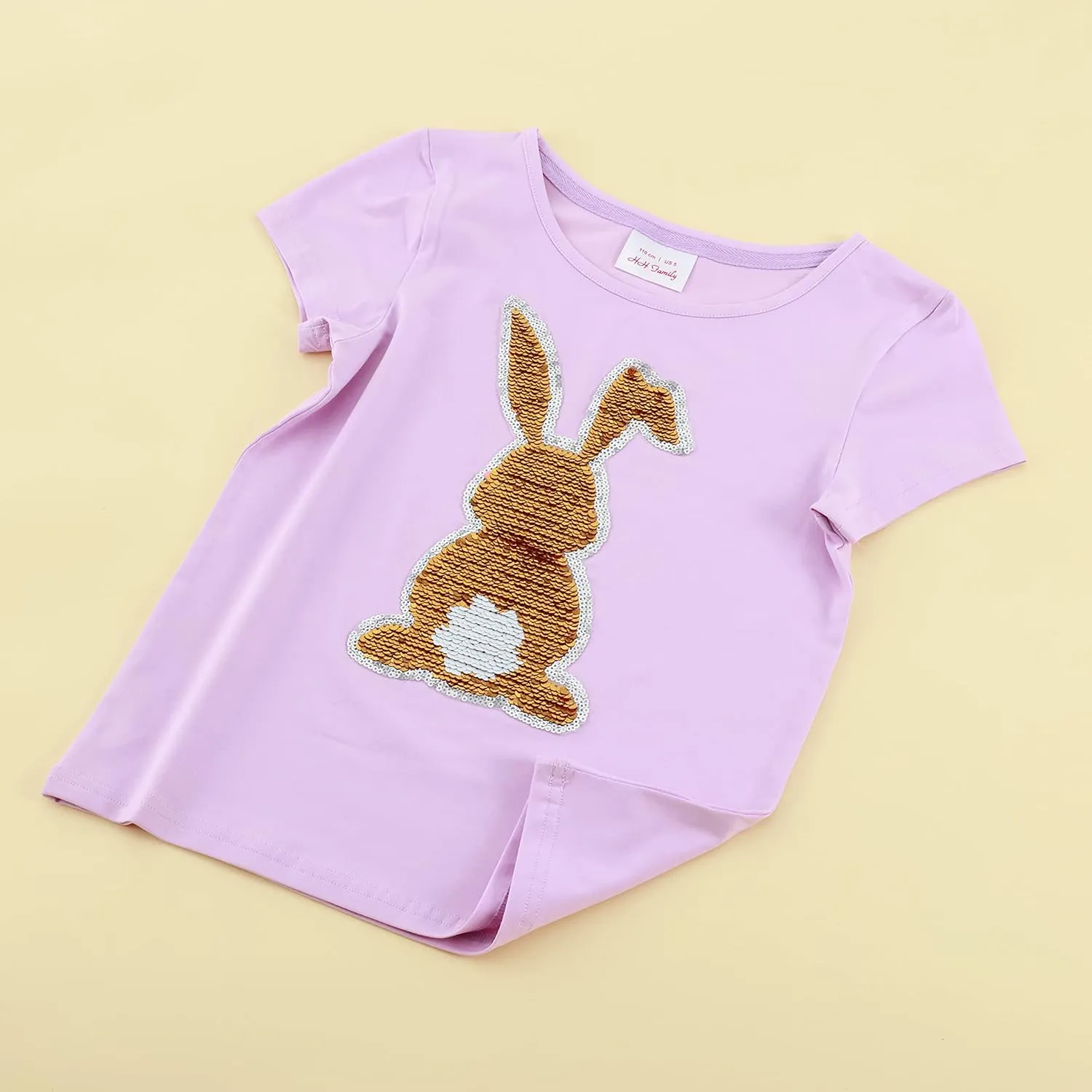 HH Family Easter Shirts for Girls Kids Easter Gift Bunny Flip Sequin T-Shirt Clothing 3-12 Years