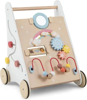 HONEY JOY Baby Push Walker, Wooden Infant Walker Activity Center with Shape Sorter, Develop Motor Skills & Creativity, Push Toys for Babies Learning to Walk, Gift for Boys and Girls (Natural)