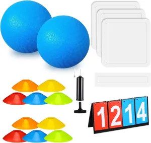 Huaerle 19 Pcs Sports Kickball Set Includes 2 Playground Ball with Air Pump 5 Rubber Throw Down Bases 10 Foul Line Cones and a Flip Scoreboard for Boys Girls Adults Playground School Backyard