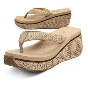 Island Wedge Rattan Flip Flop in Natural by Volatile