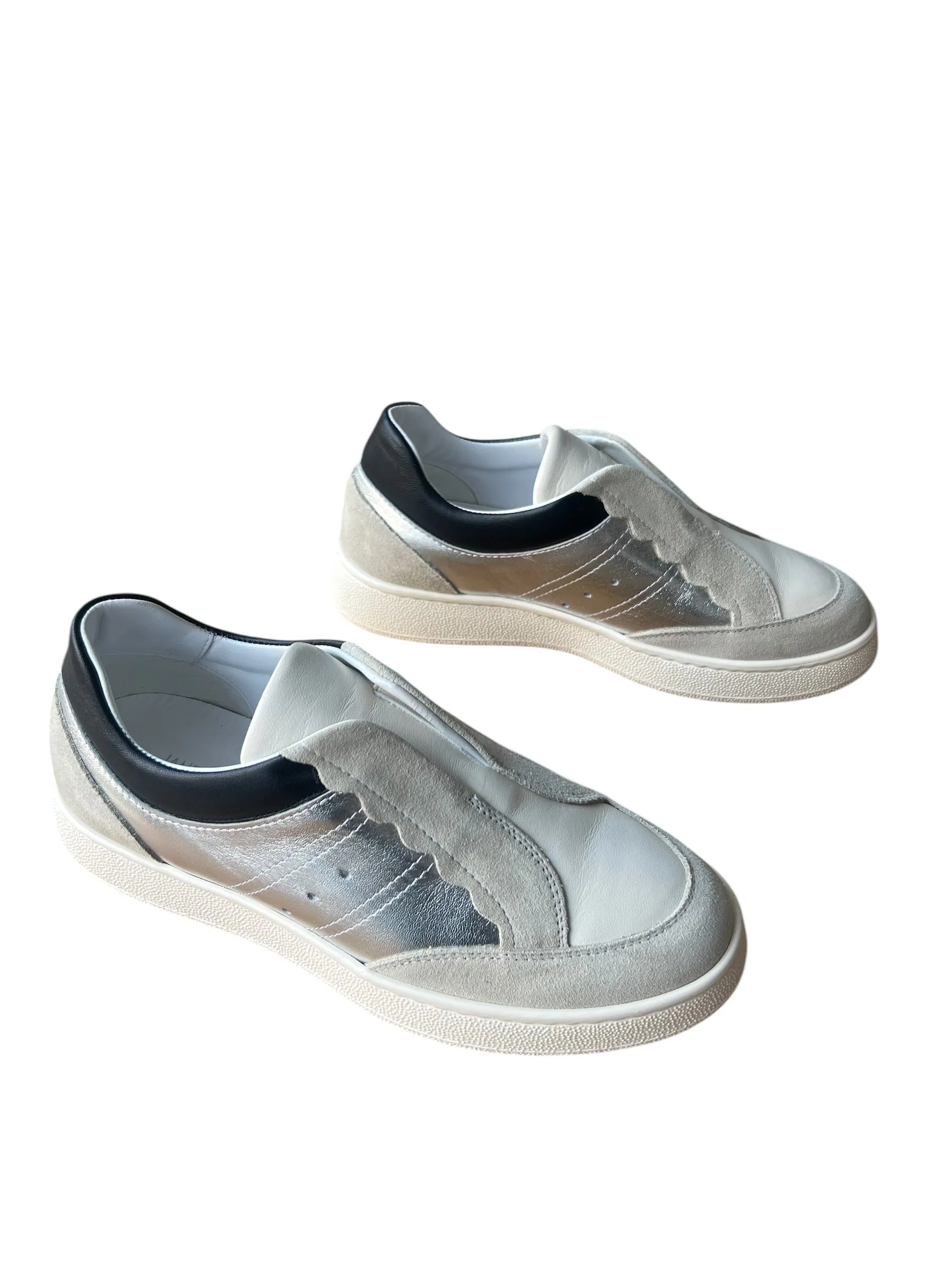 Jane Galland Trainers Mathilde Silver Leather Laceless
