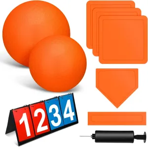 Jenaai 9 Pcs Sports Kickball Set Include 2 Pieces Kickball 5 Pieces Bases Flip Scoreboard and Pump for Boys and Girls Basketball Football Baseball Tennis Games